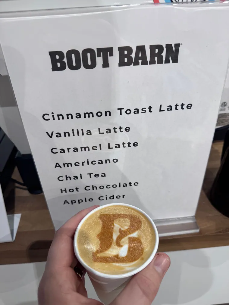Phase 2 Coffee Co. custom menu and latte at Boot Barn brand activation Kansas City