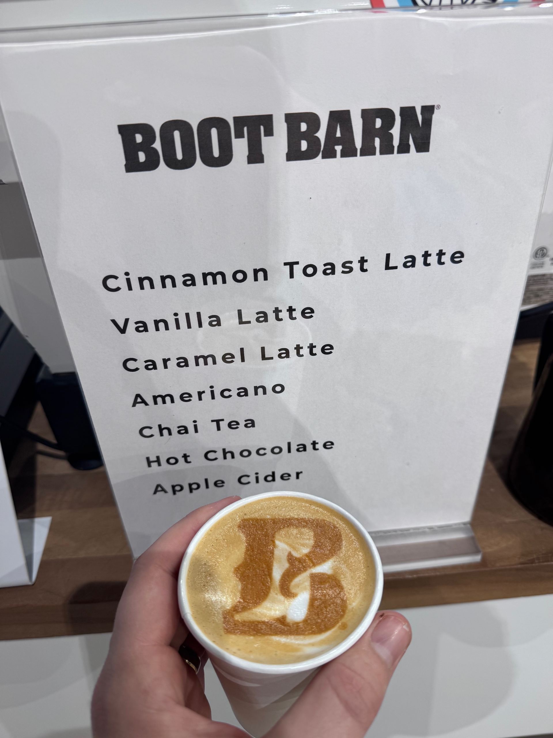 Phase 2 Coffee Co. custom menu and latte at Boot Barn brand activation Kansas City