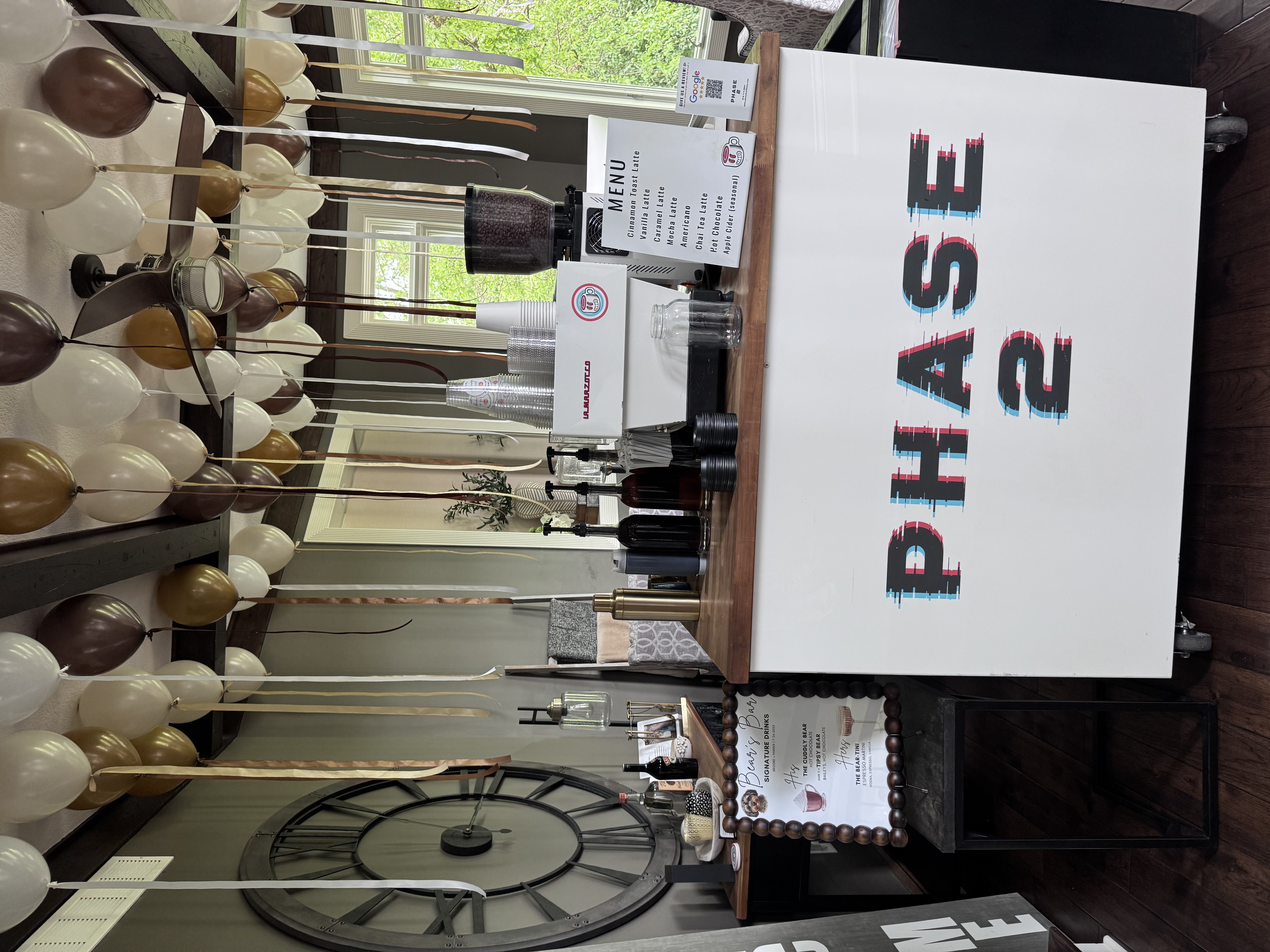 Phase 2 Coffee Co. bridal shower coffee cart with balloons Kansas City