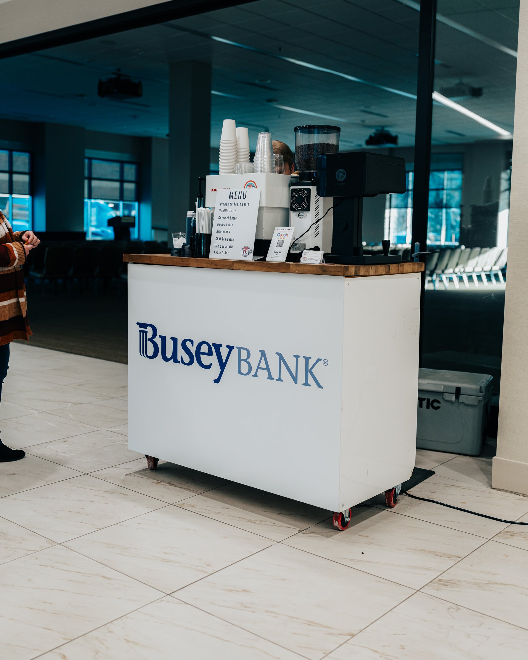 Phase 2 branded cart at Busey Bank corporate event Kansas City