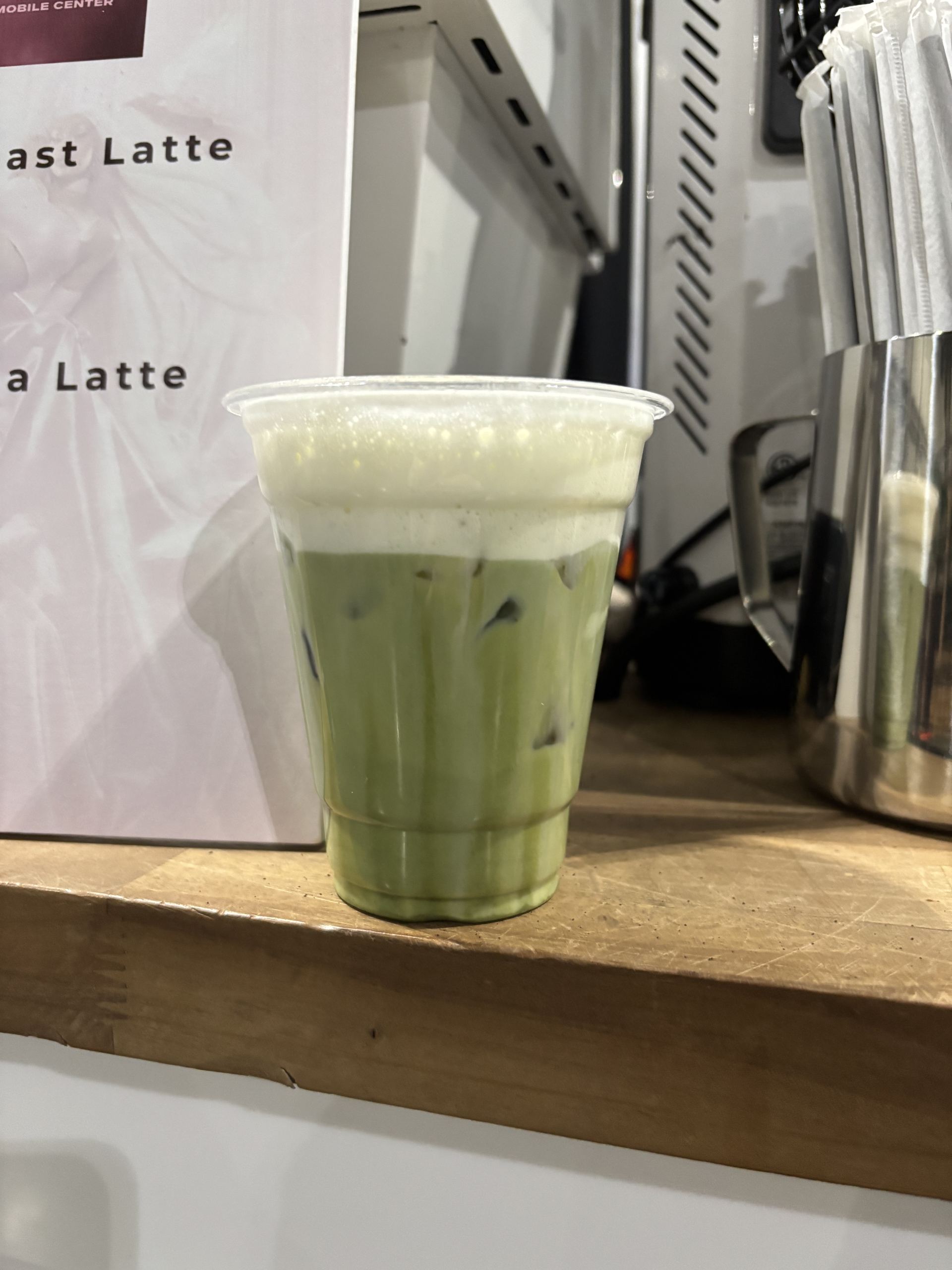 Iced matcha latte served at a Phase 2 event