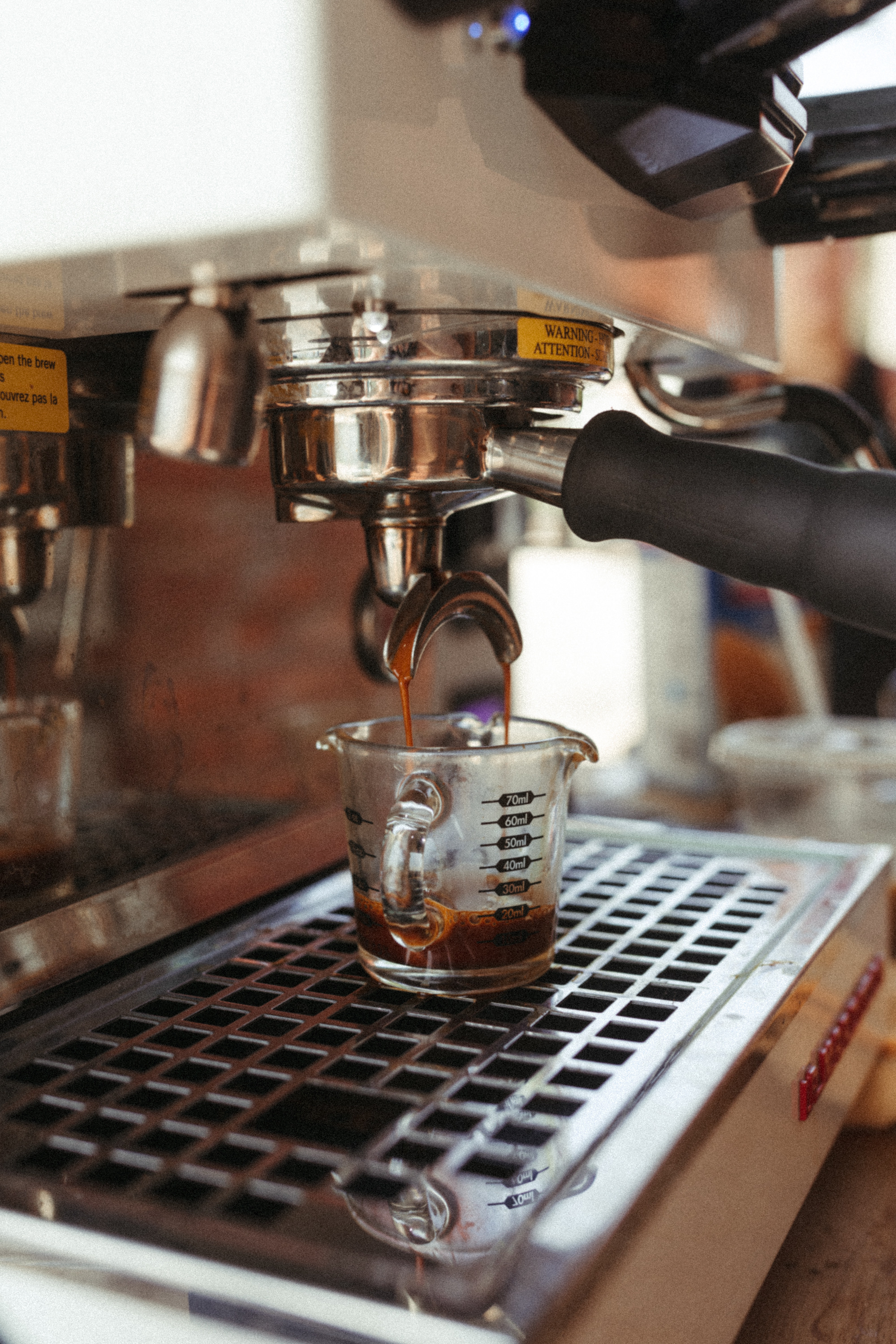 Espresso shot pulled at James and Camry wedding Fox and Pearl Kansas City Phase 2 Coffee Co.