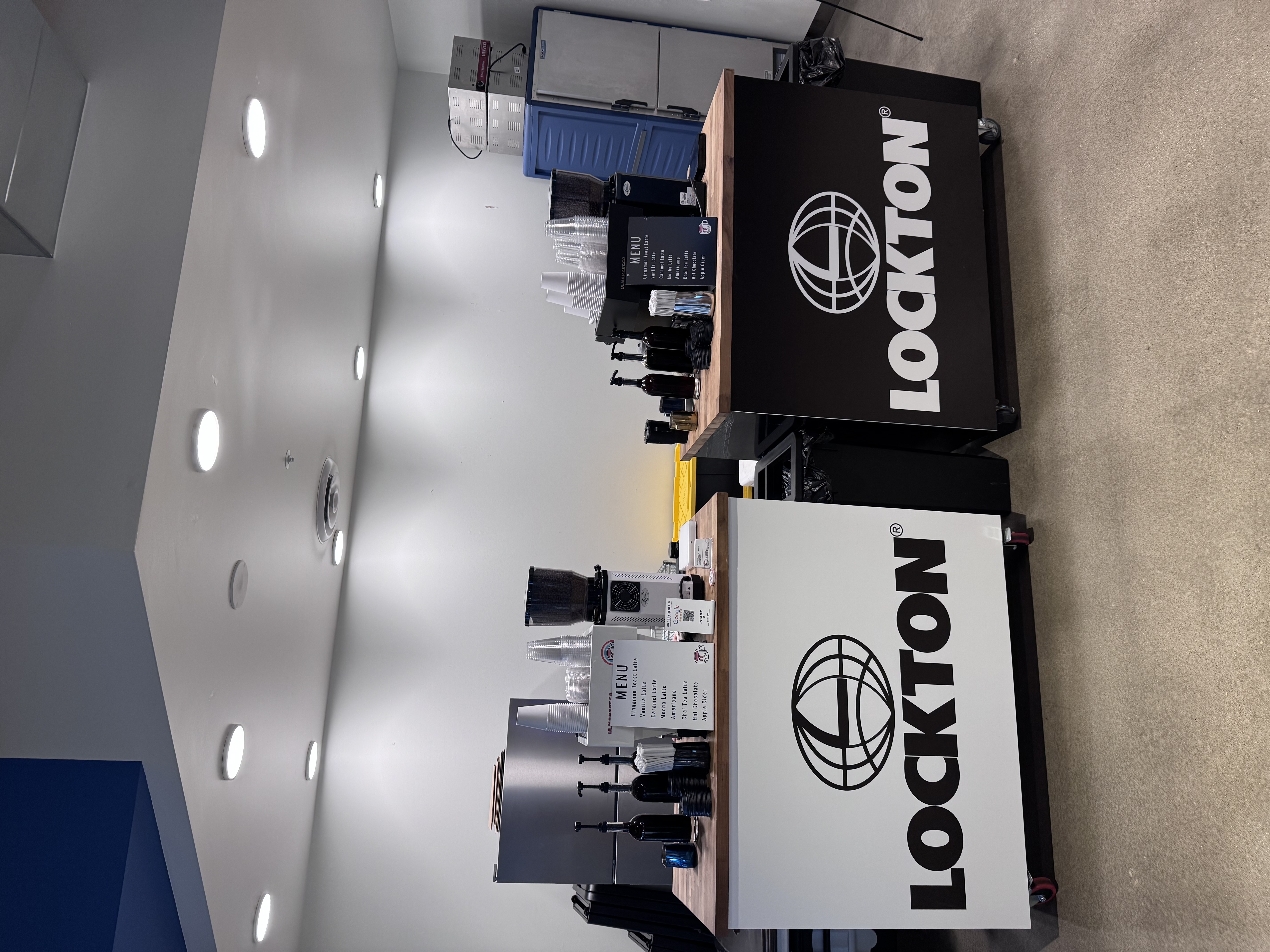 Phase 2 Coffee Co. corporate event setup with two espresso carts at Lockton Kansas City