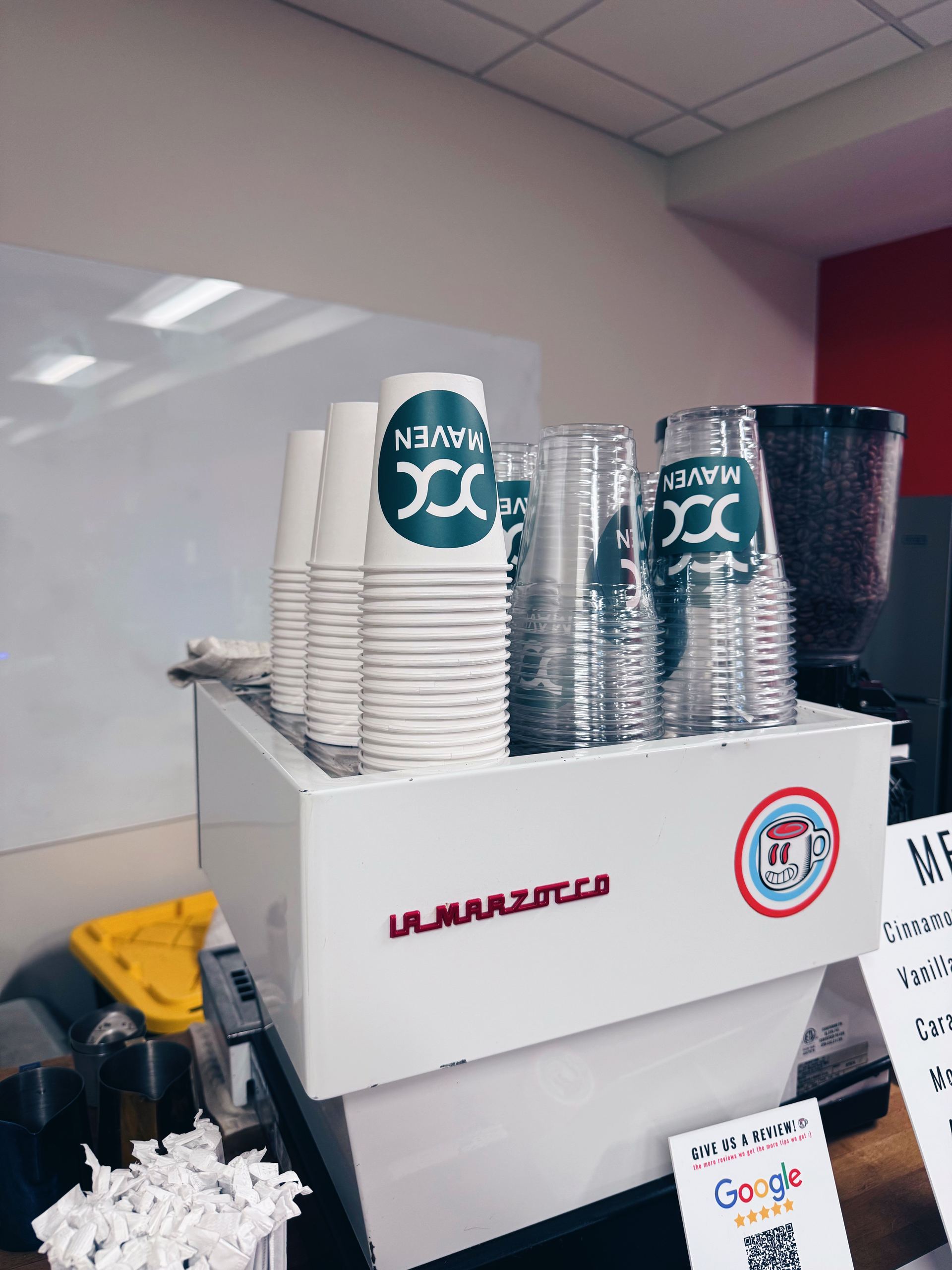 Phase 2 Coffee Co. corporate espresso machine and branded cups at Maven Clinic event Kansas City