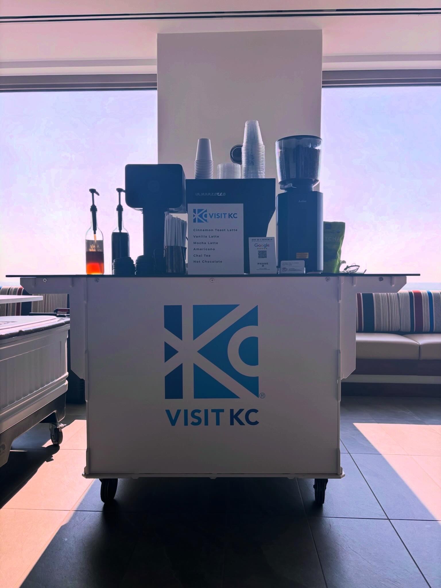 Phase 2 Coffee Co. coffee cart at a Visit KC downtown activation in Kansas City